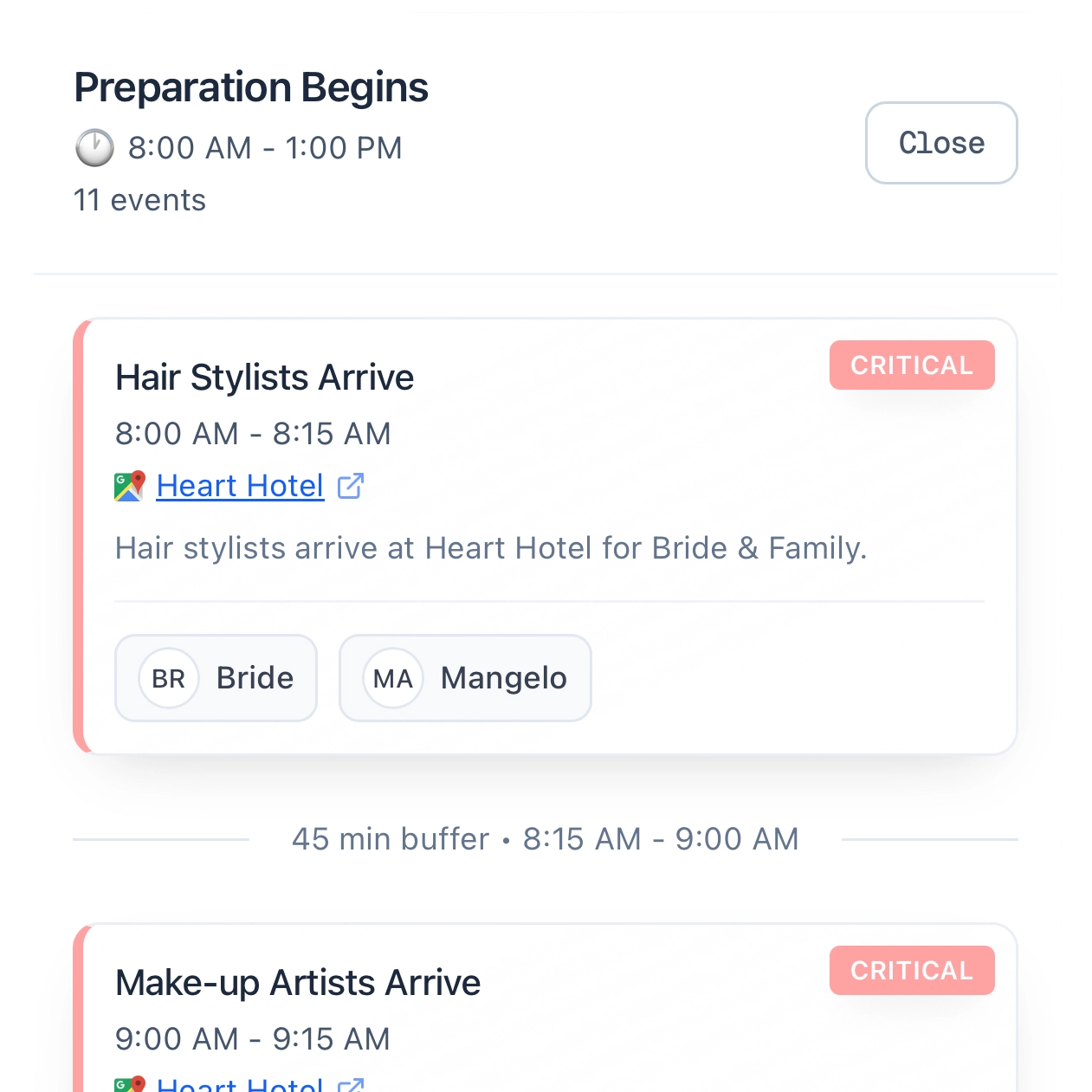 Timeblocks wedding planning interface